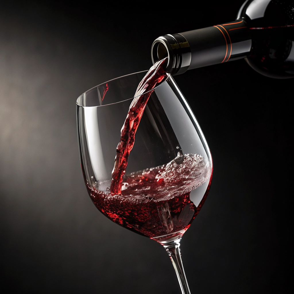 Close-up of a premium wine bottle being poured into a glass in a sophisticated setting